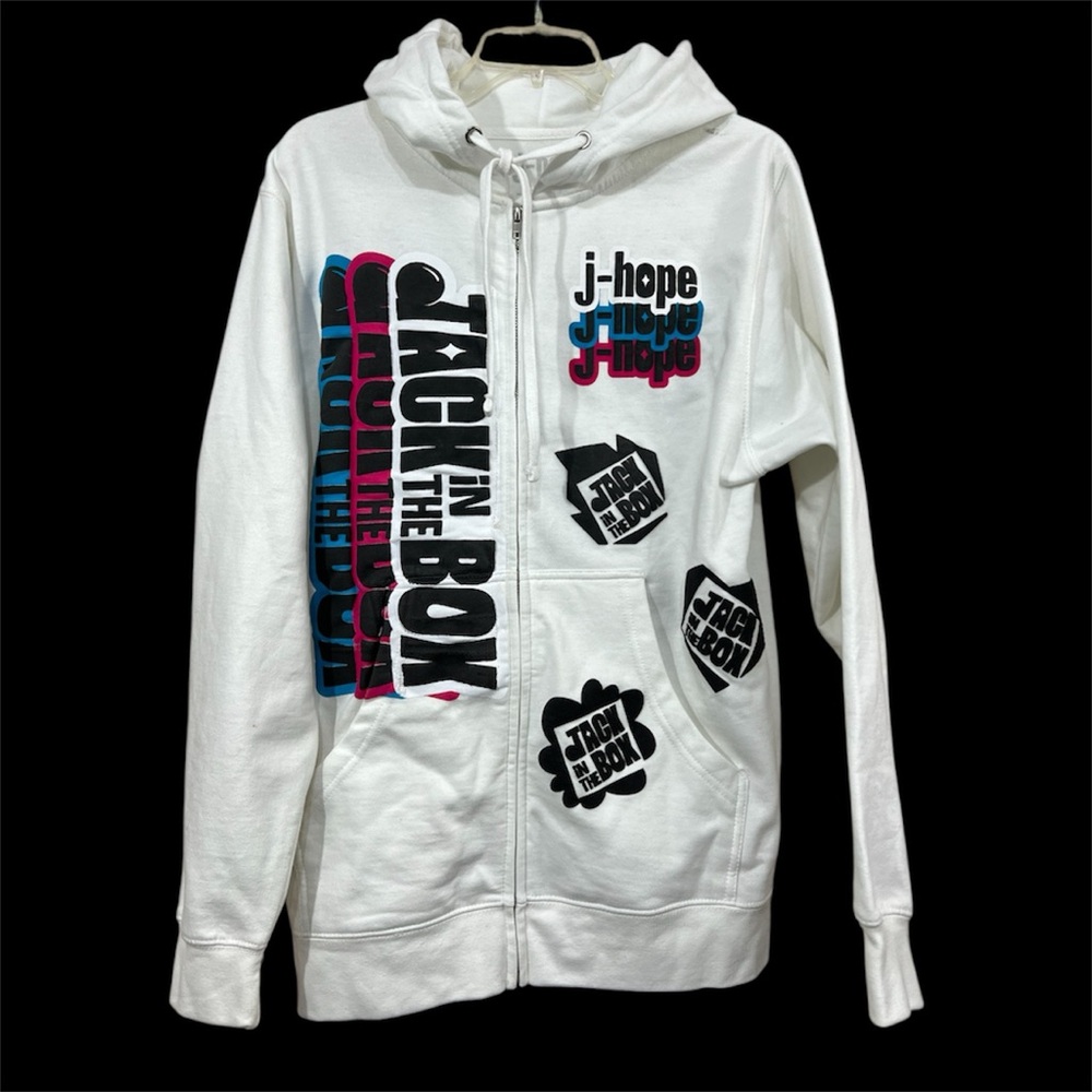 J-Hope Jack In The‎ Box Hoodie Small White BTS Official BIGHIT Kpop Merch Zip Up